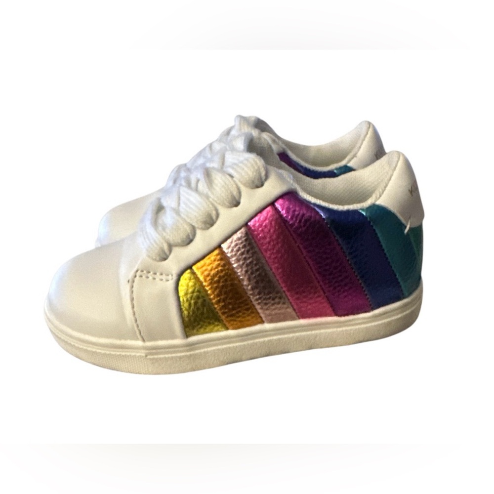 Kurt Geiger Mini Lane Stripe Kid Sneakers 24/8M With Rainbow Stripes - Picture 2 of 8